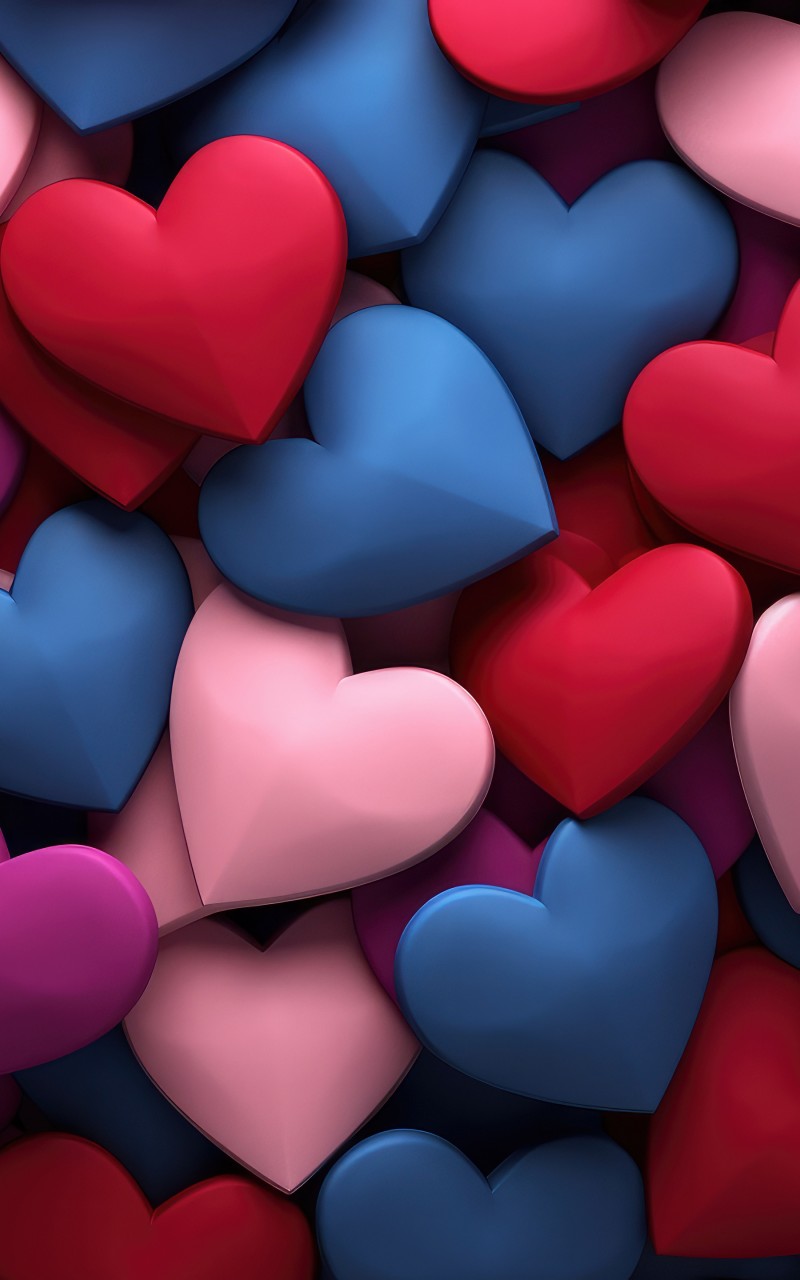 Download 3D Colorful Hearts Ai Art Wallpaper in 800x1280 Resolution