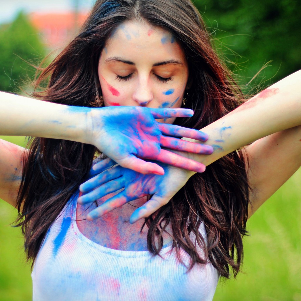 Download Girl Colorful Paint Face Mood Wallpaper in 1024x1024 Resolution