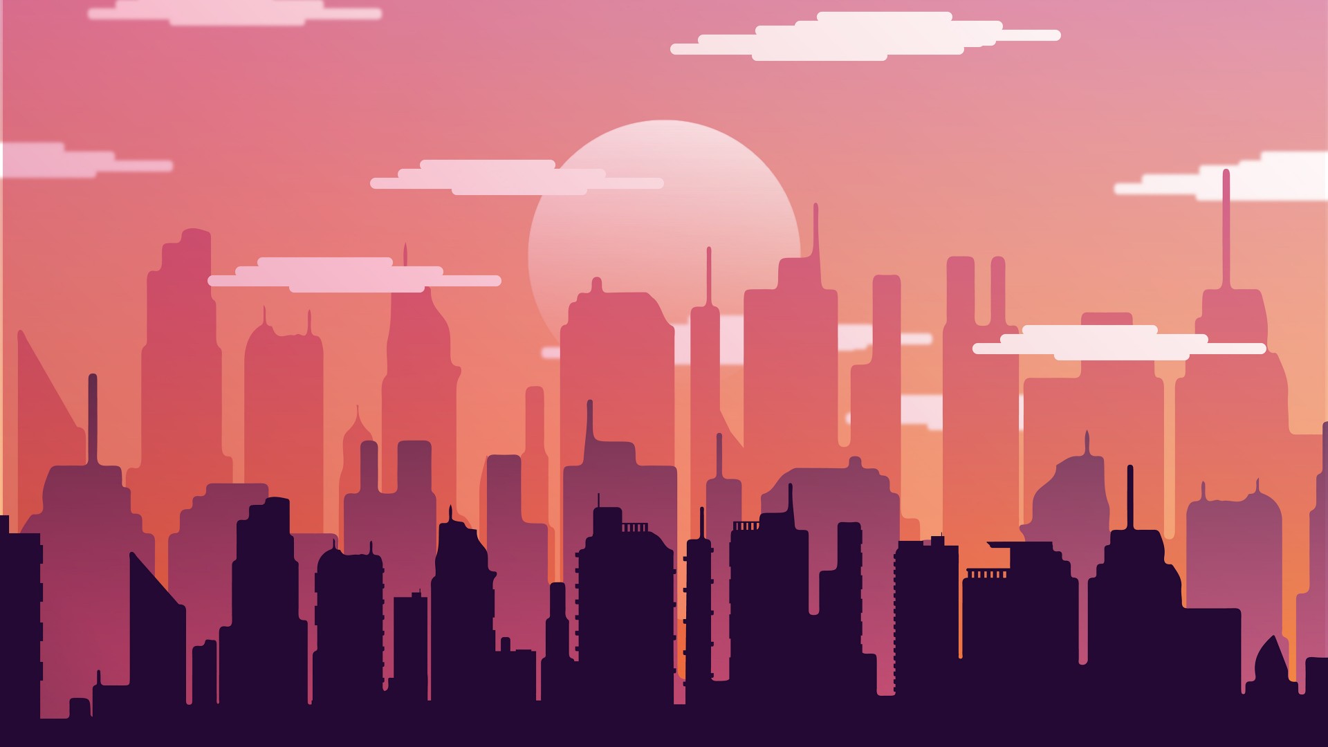Download Vector City Clouds Illustration Wallpaper In 1920x1080 Resolution