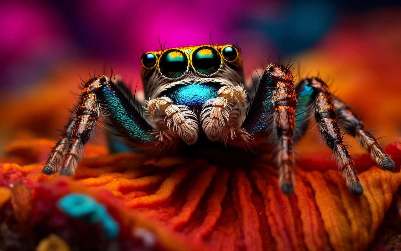 Download Ai Made Colorful Spider Macro Wallpaper in 1280x800 Resolution