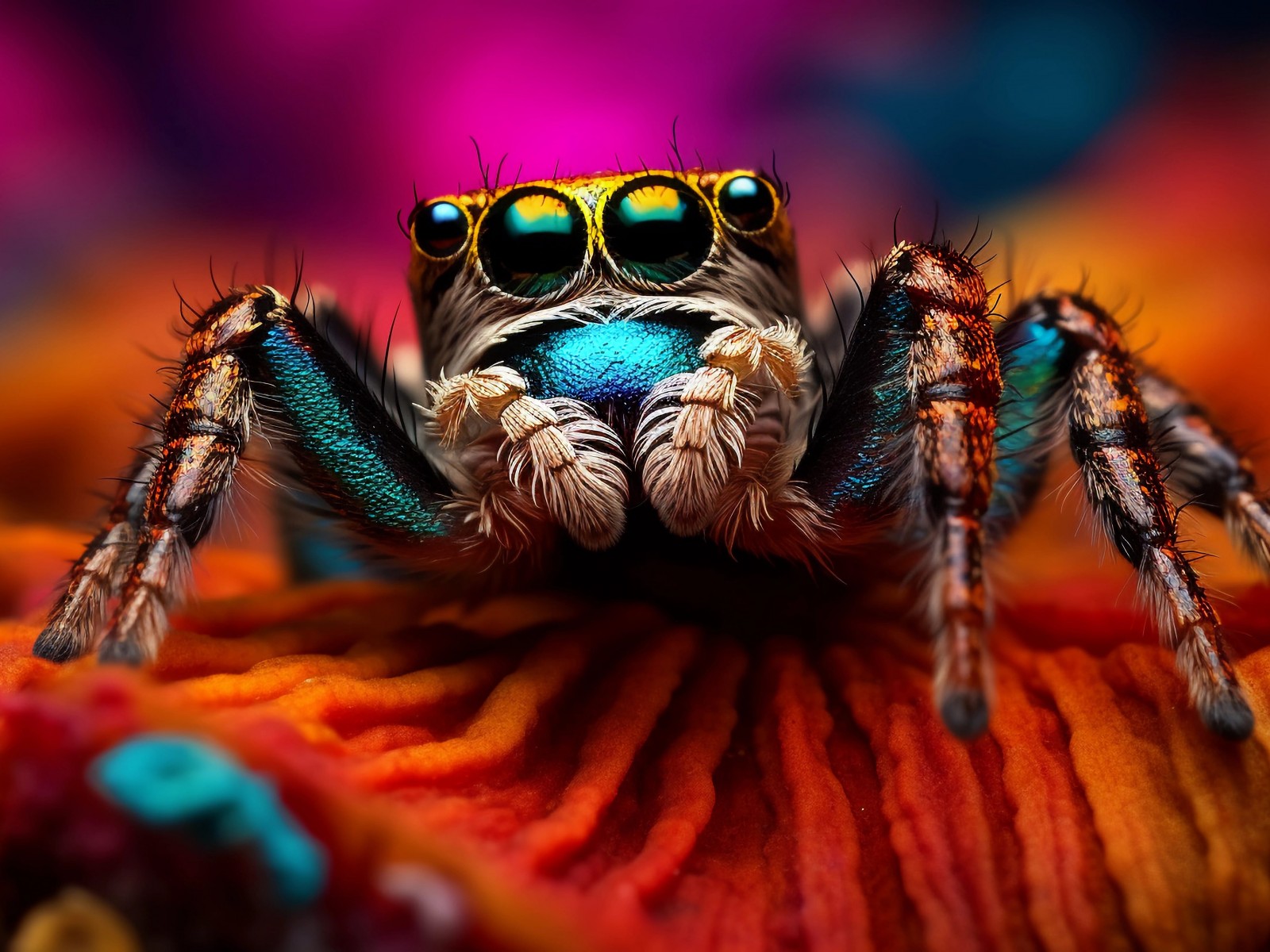 Download Ai Made Colorful Spider Macro Wallpaper in 1600x1200 Resolution