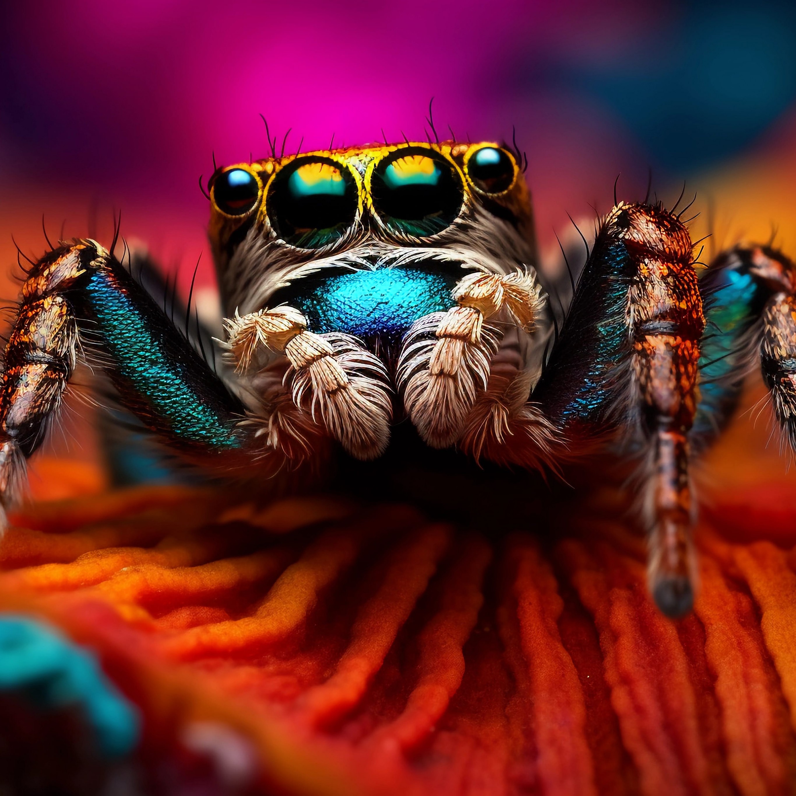 Download Ai Made Colorful Spider Macro Wallpaper in 2732x2732 Resolution