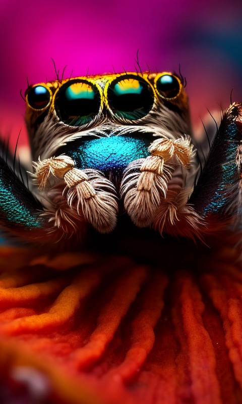 Download Ai Made Colorful Spider Macro Wallpaper in 480x800 Resolution