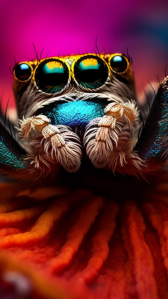 Download Ai Made Colorful Spider Macro Wallpaper in 640x1136 Resolution