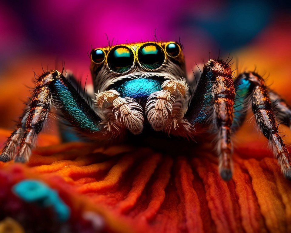 Download Ai Made Colorful Spider Macro Wallpaper in 960x768 Resolution