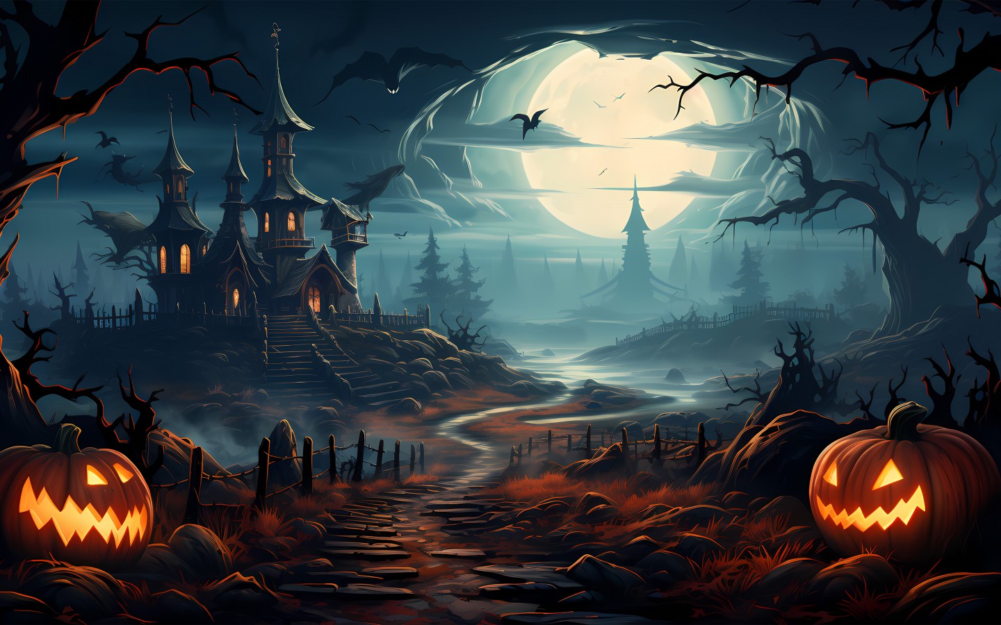 Ai Generated Castle Halloween Wallpaper - 1440x900