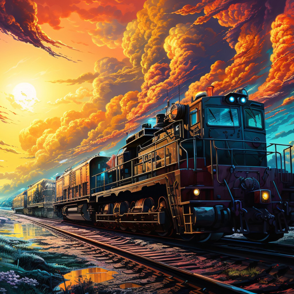 Download Ai Made Colorful Train Railway Wallpaper in 1024x1024 Resolution