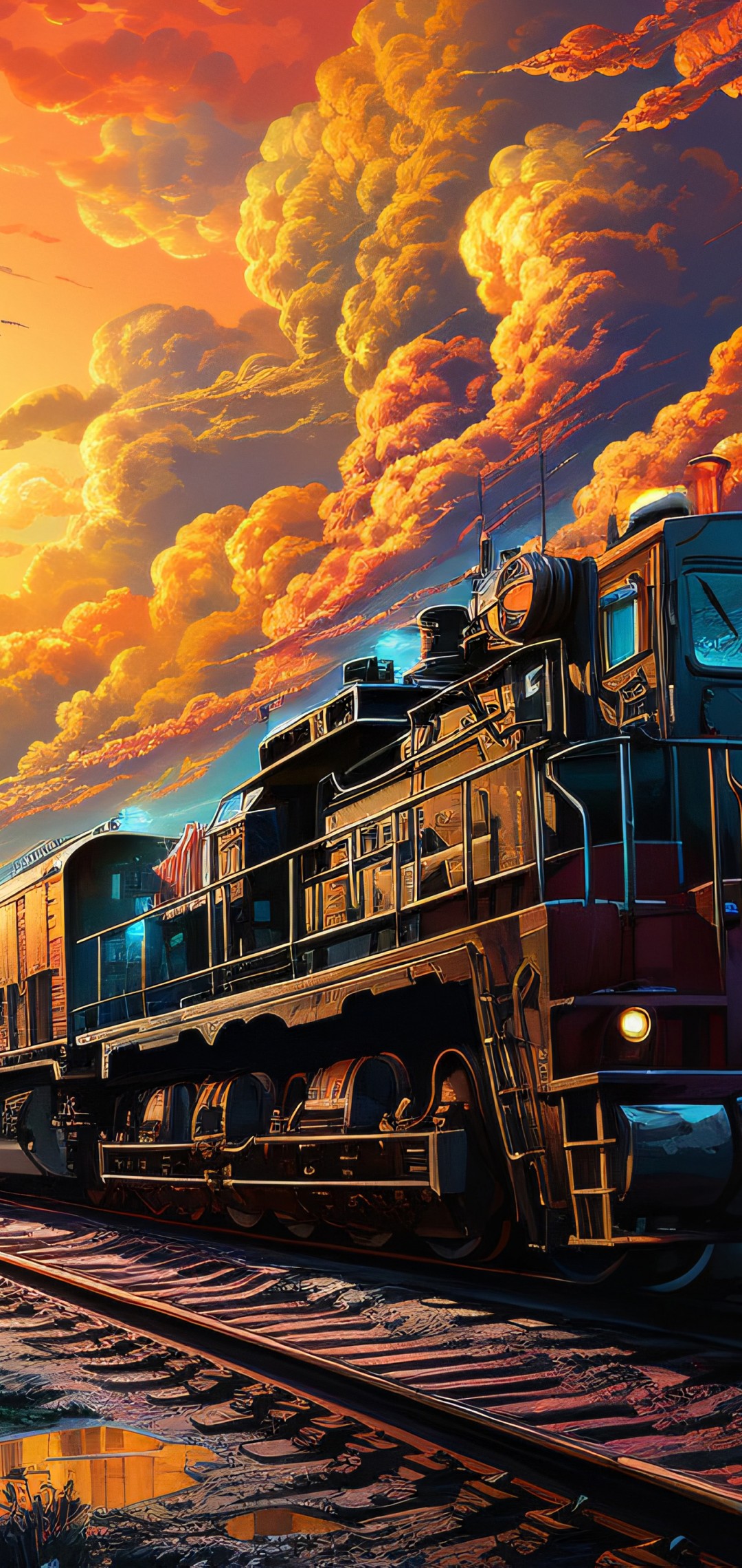 Download Ai Made Colorful Train Railway Wallpaper in 1080x2280 Resolution