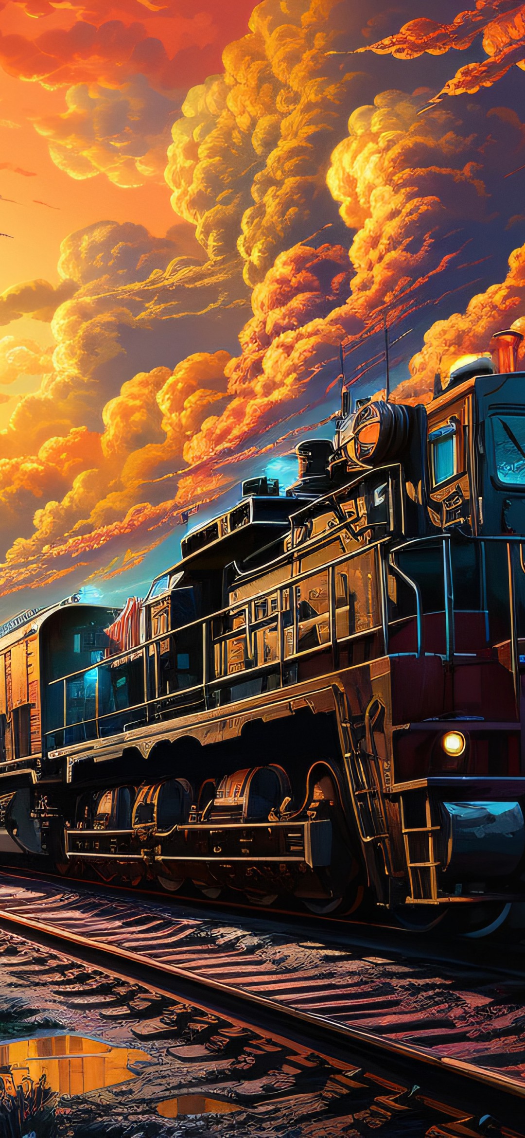 Download Ai Made Colorful Train Railway Wallpaper in 1080x2340 Resolution