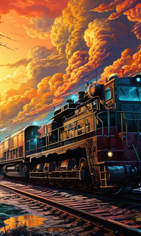 Download Ai Made Colorful Train Railway Wallpaper in 480x800 Resolution