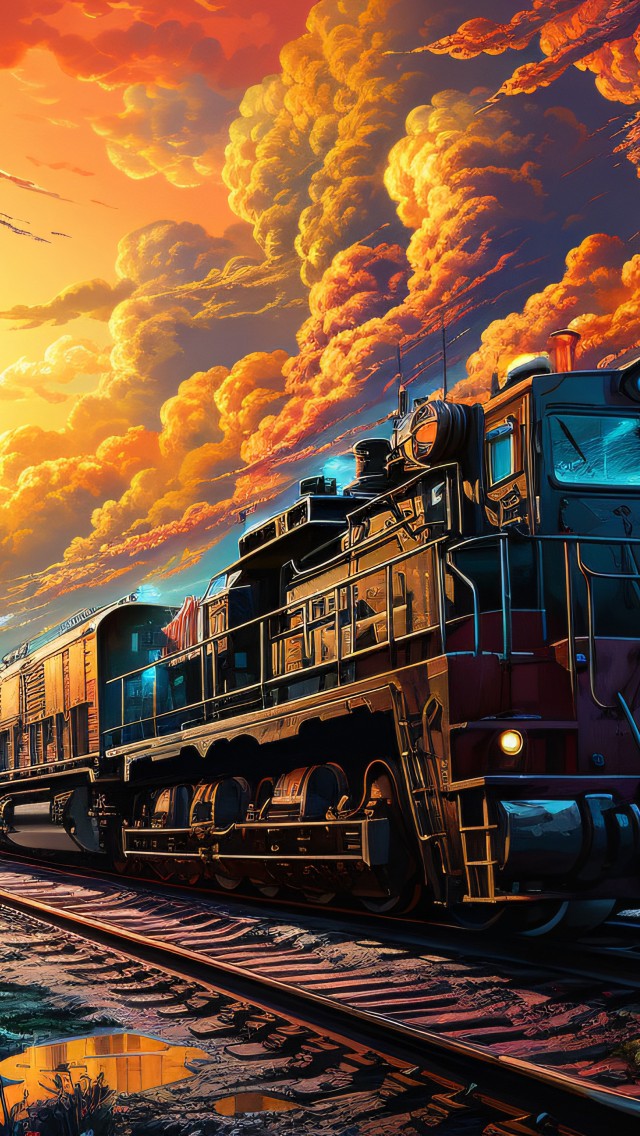 Download Ai Made Colorful Train Railway Wallpaper in 640x1136 Resolution