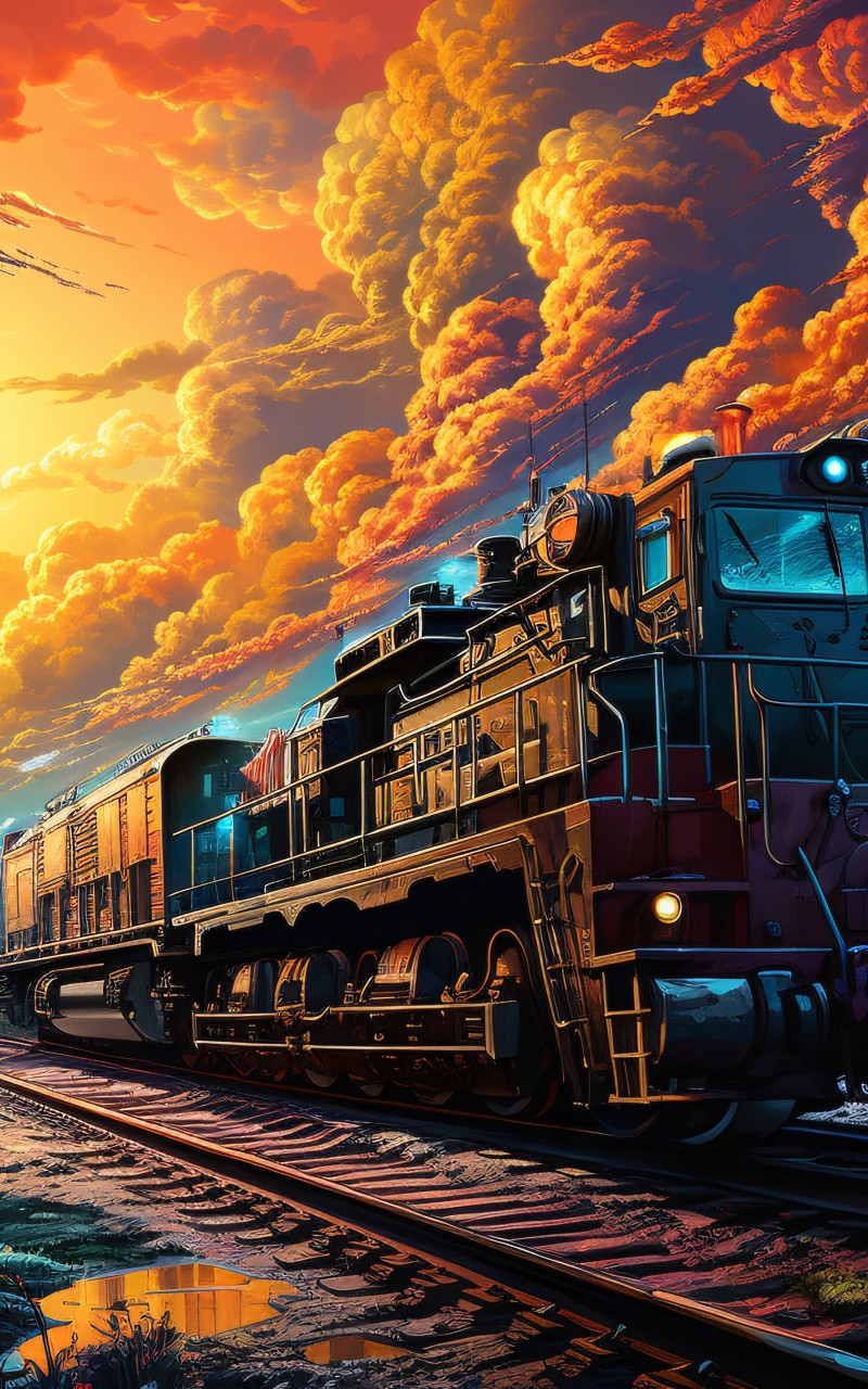 Download Ai Made Colorful Train Railway Wallpaper in 800x1280 Resolution