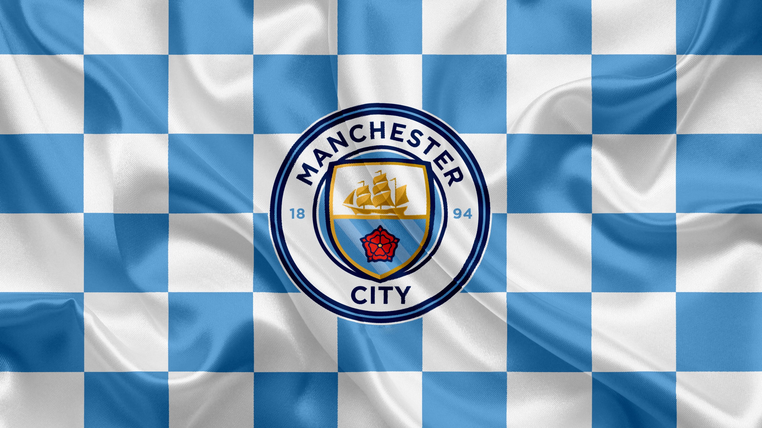 Download Manchester City Football Soccer Flag Wallpaper in 2560x1440 Resolution