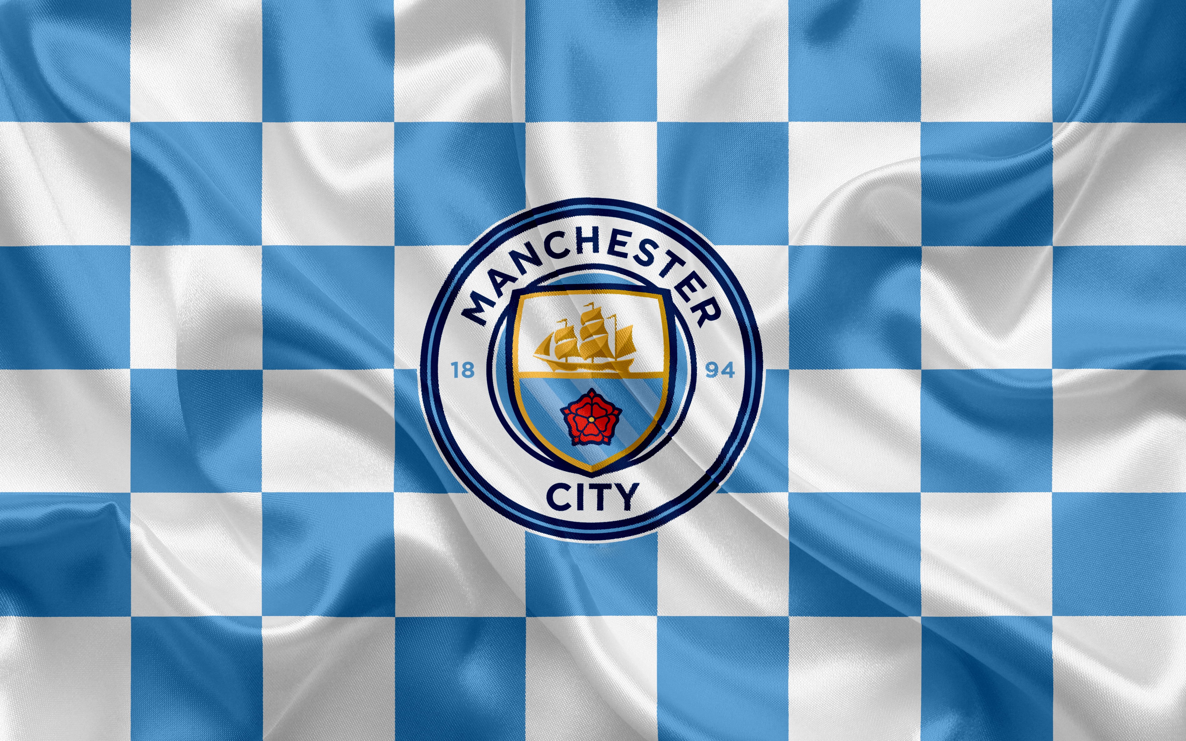 Download Manchester City Football Soccer Flag Wallpaper in 3840x2400 Resolution