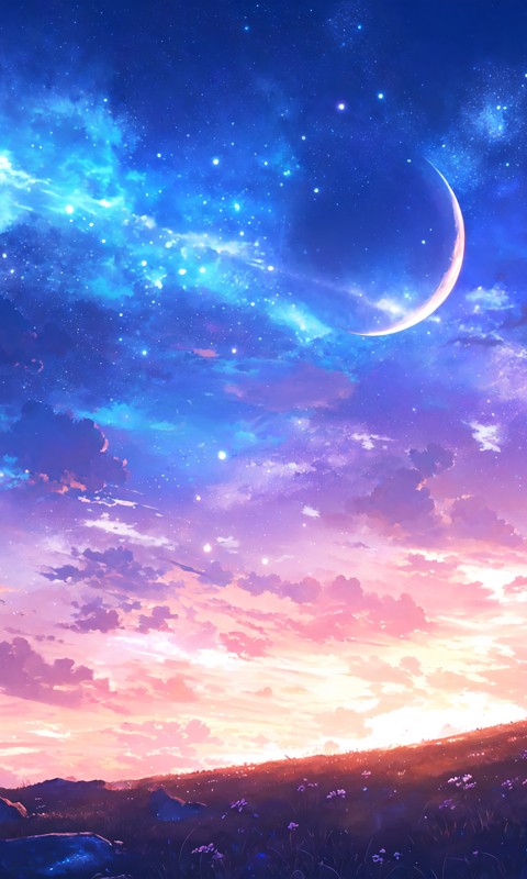 Download Fantasy Art Clouds Moon Stars Wallpaper in 480x800 Resolution