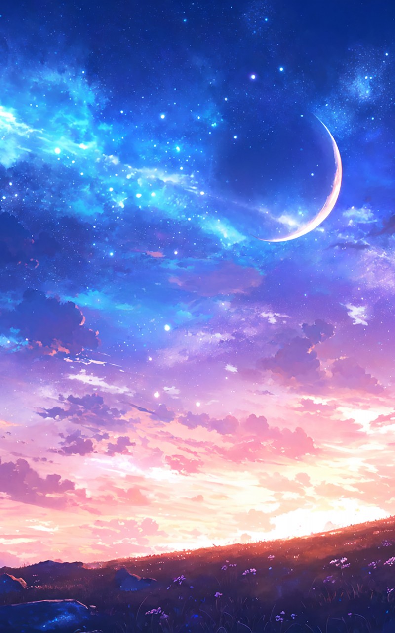 Download Fantasy Art Clouds Moon Stars Wallpaper in 800x1280 Resolution