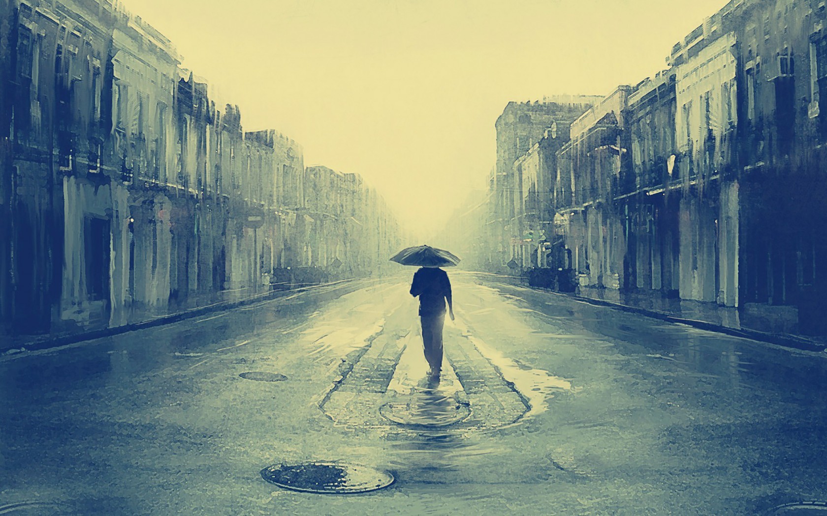 Download Sad Man Umbrella Rainy Street Wallpaper in 1680x1050 Resolution