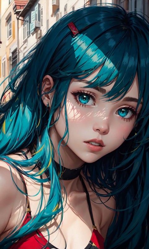 Download Anime Girl Blue Eyes Hair Wallpaper in 480x800 Resolution
