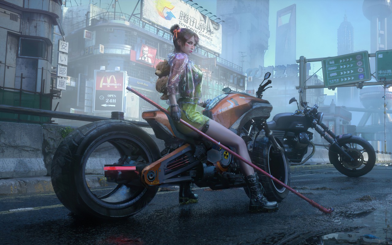 Download Women Futuristic Motorcycle Art Wallpaper in 1280x800 Resolution