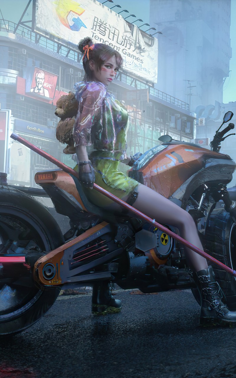 Download Women Futuristic Motorcycle Art Wallpaper in 800x1280 Resolution