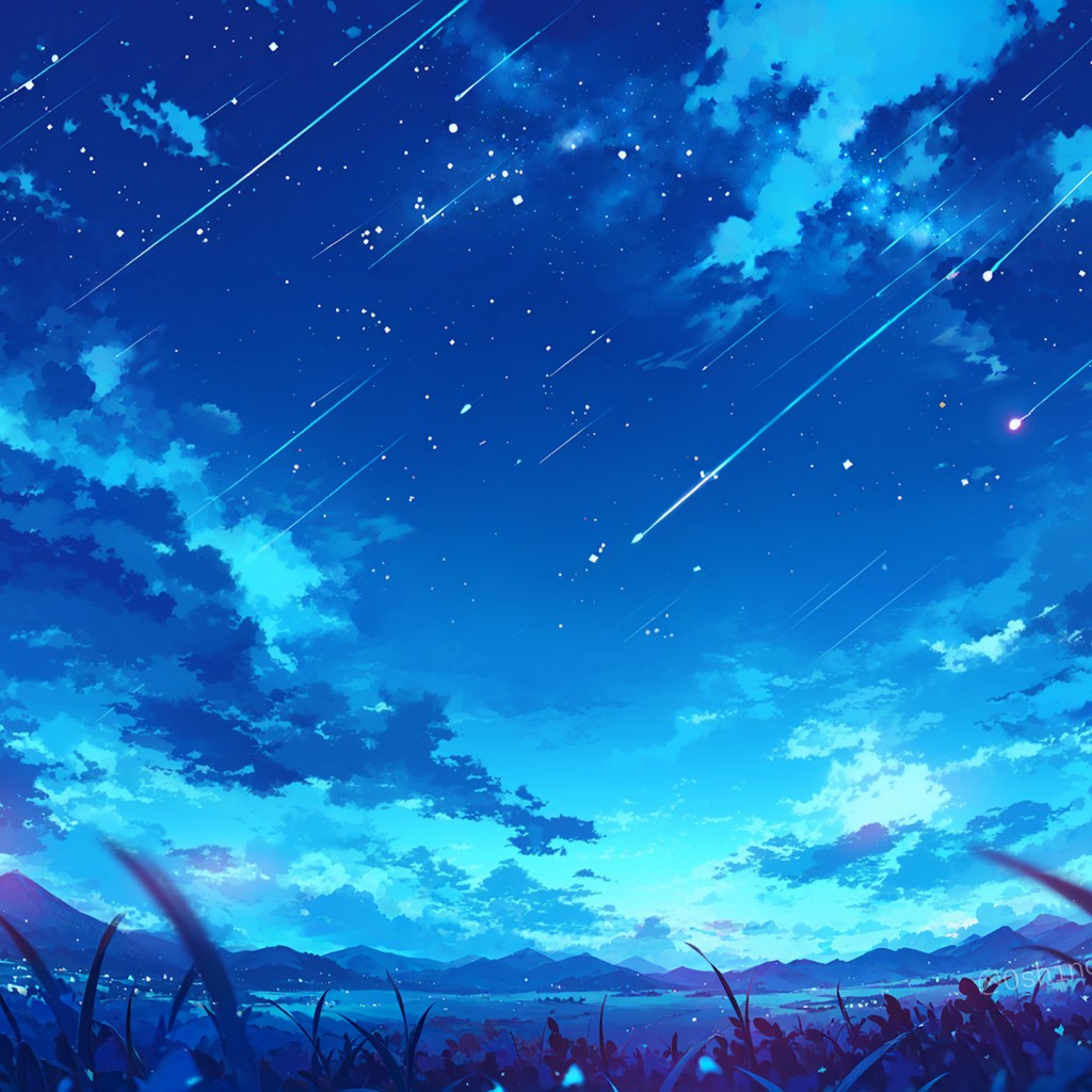 Download Night Landscape Clouds Stars Art Wallpaper in 1024x1024 Resolution