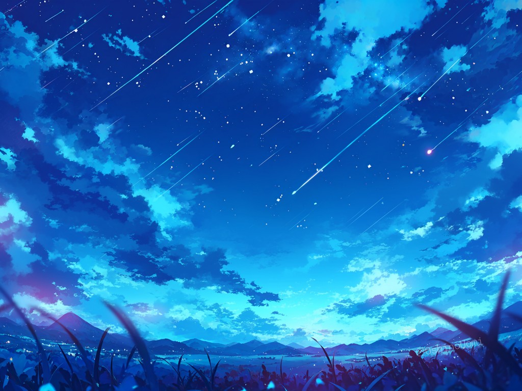 Download Night Landscape Clouds Stars Art Wallpaper in 1024x768 Resolution