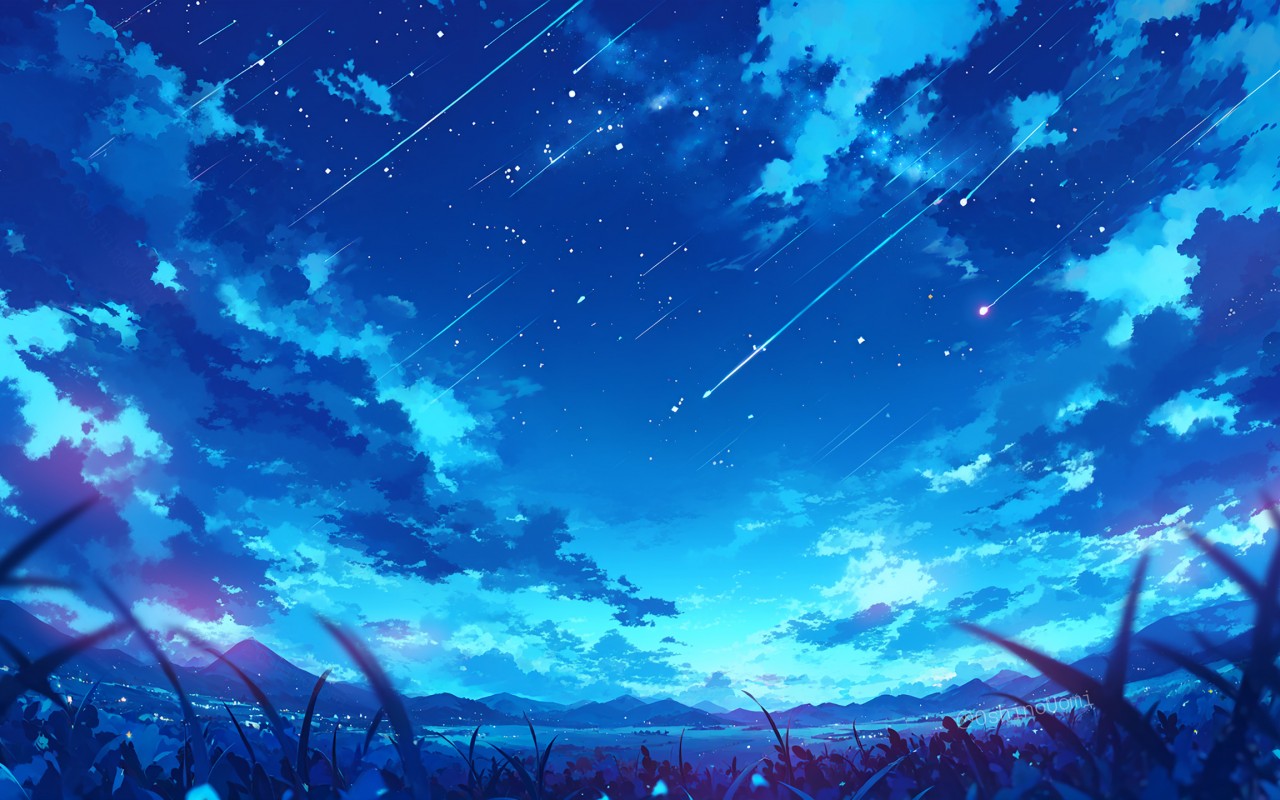 Download Night Landscape Clouds Stars Art Wallpaper in 1280x800 Resolution