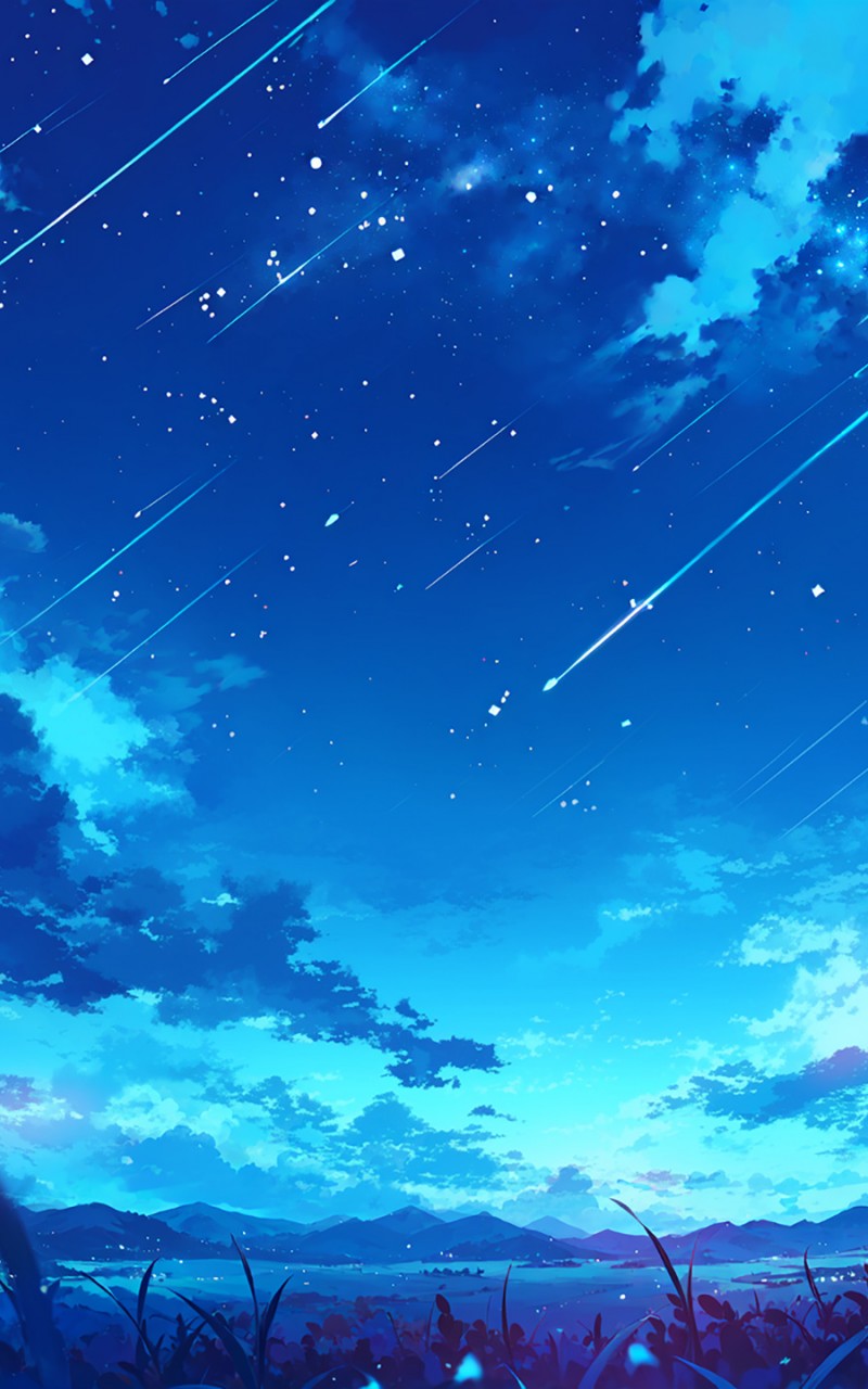 Download Night Landscape Clouds Stars Art Wallpaper in 800x1280 Resolution