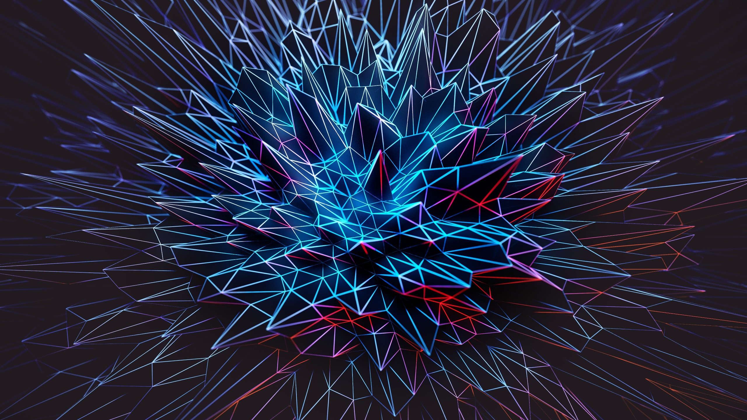 Download Abstract Blue Neon Wireframe Wallpaper in 2560x1440 Resolution