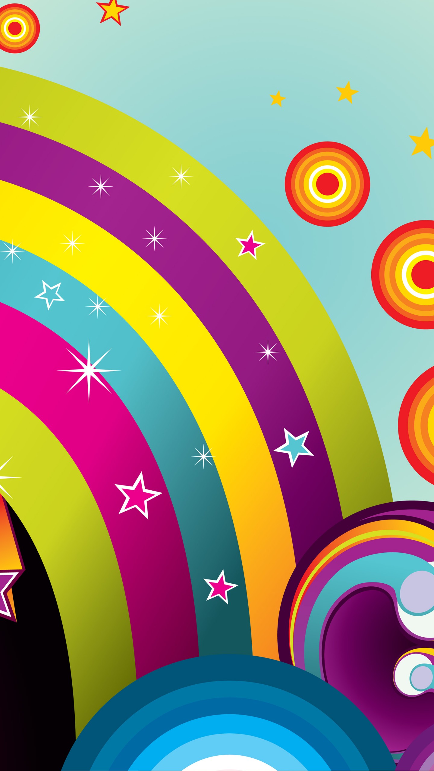 Download Circles Stars Rainbows Abstract Wallpaper in 1440x2560 Resolution
