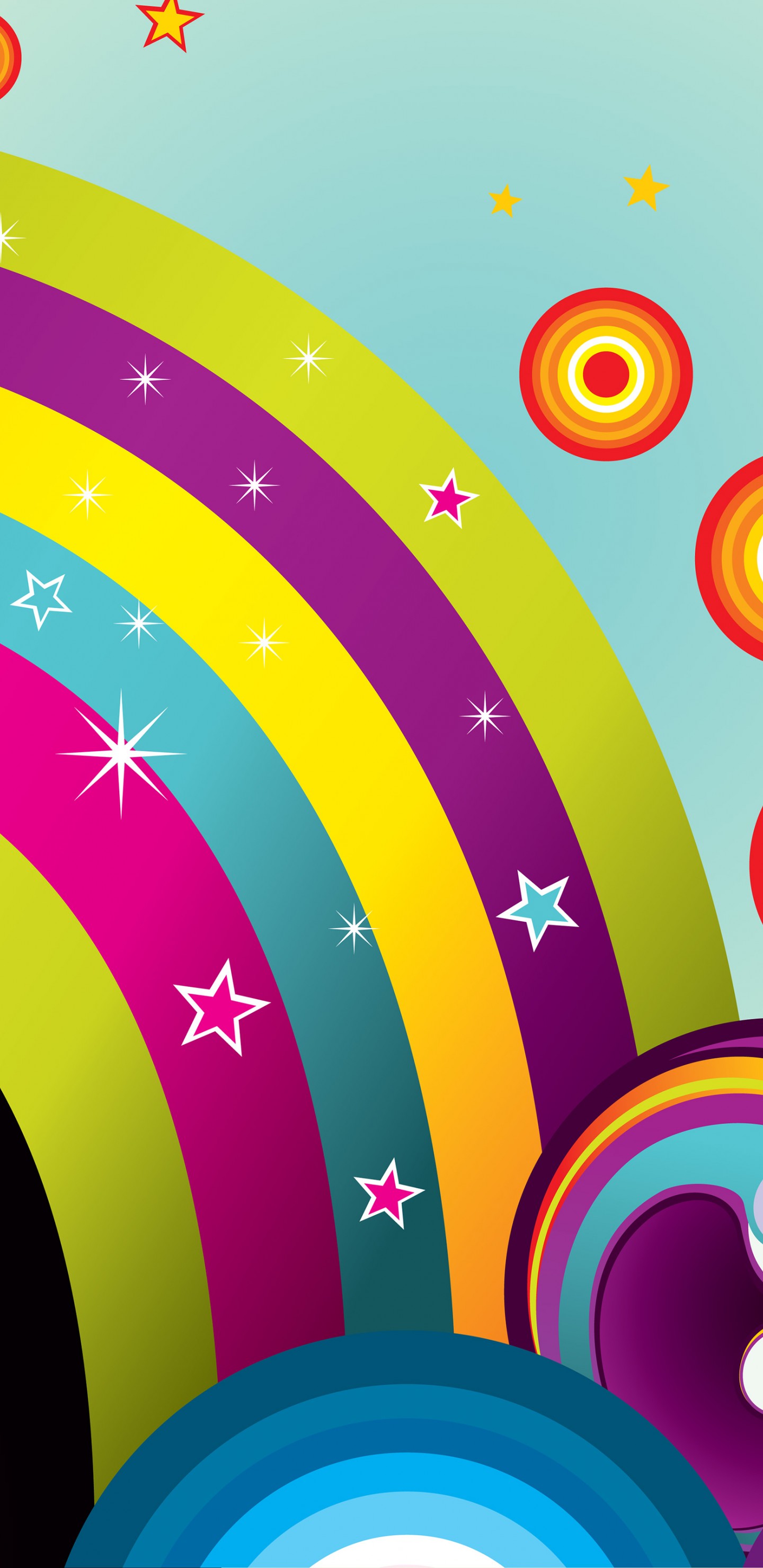 Download Circles Stars Rainbows Abstract Wallpaper in 1440x2960 Resolution
