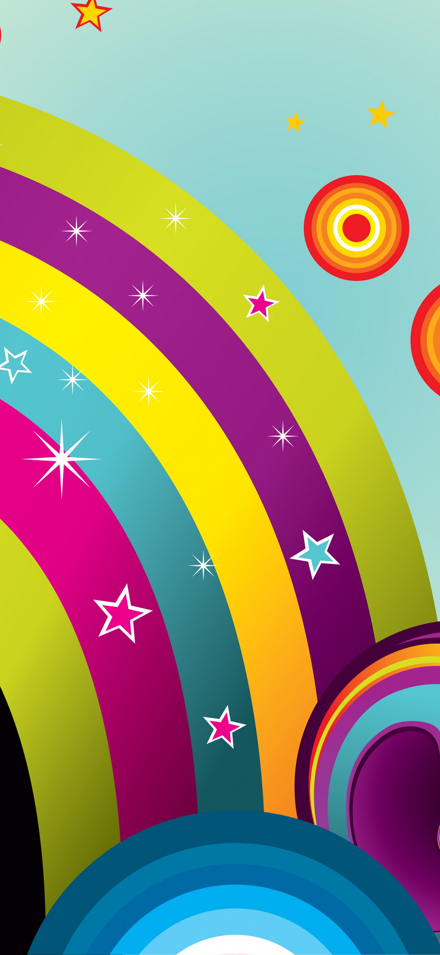 Download Circles Stars Rainbows Abstract Wallpaper in 1440x3120 Resolution