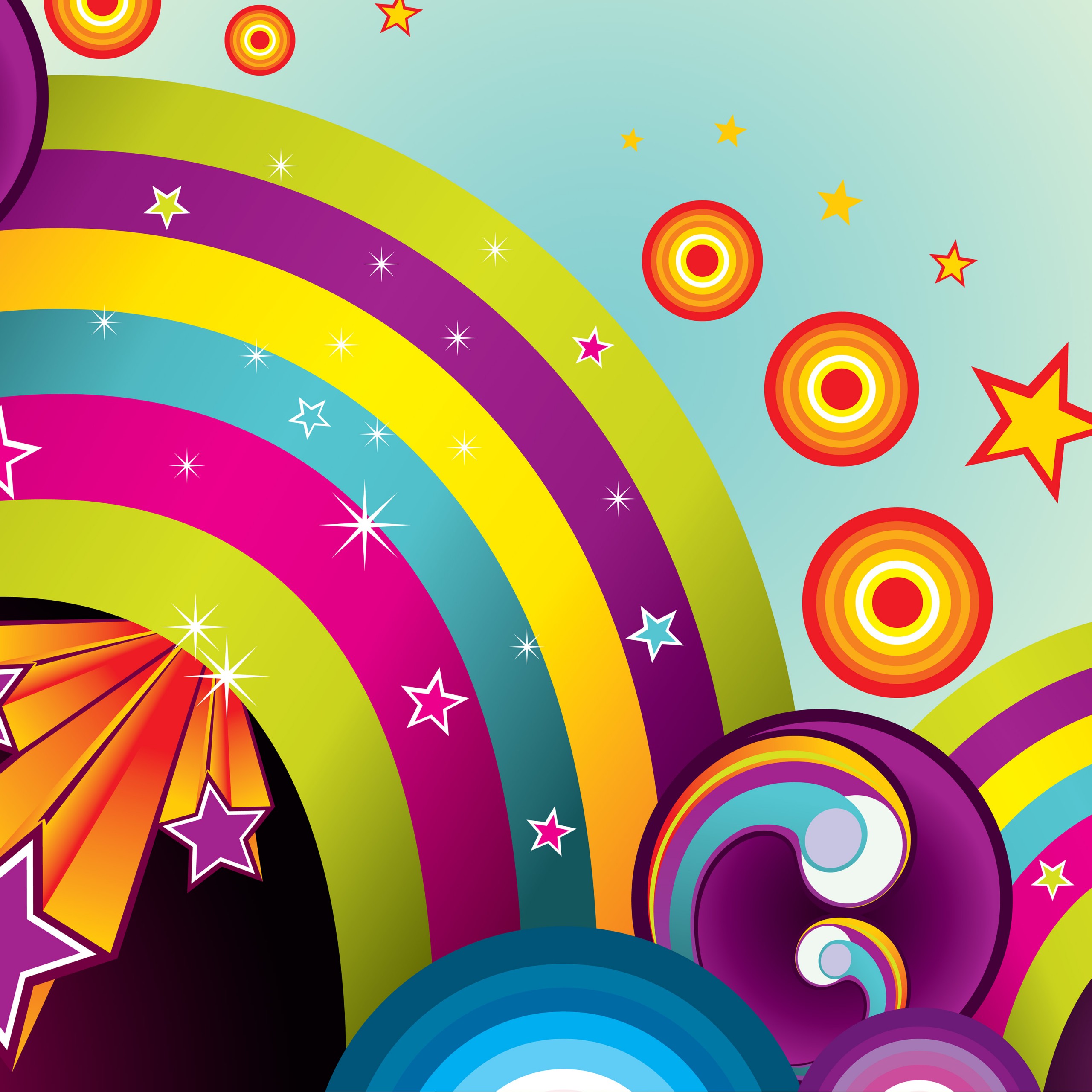 Download Circles Stars Rainbows Abstract Wallpaper in 2560x2560 Resolution
