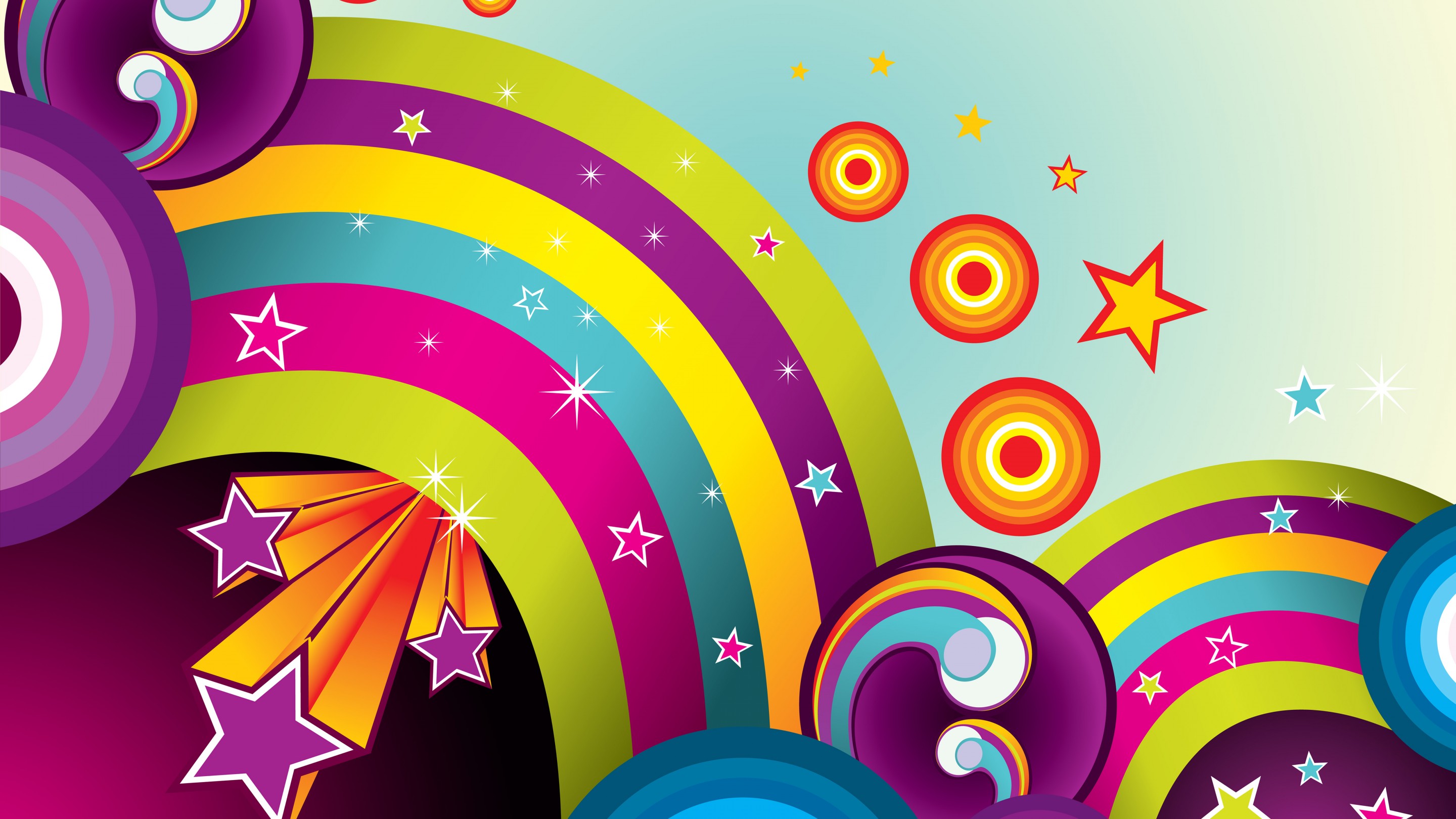 Download Circles Stars Rainbows Abstract Wallpaper in 2880x1620 Resolution