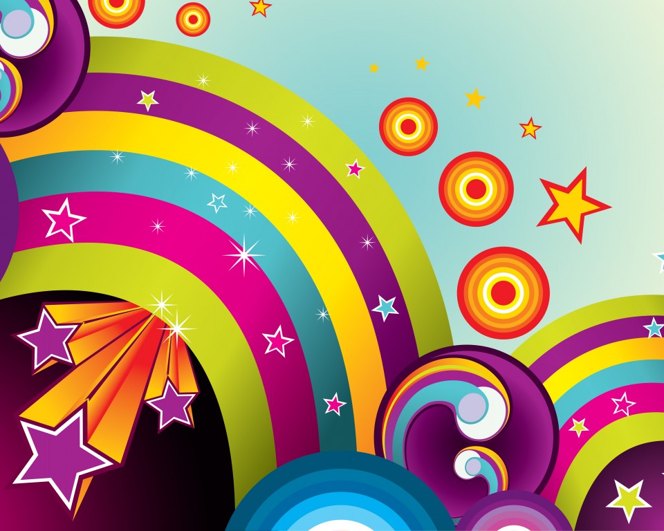 Download Circles Stars Rainbows Abstract Wallpaper in 960x768 Resolution