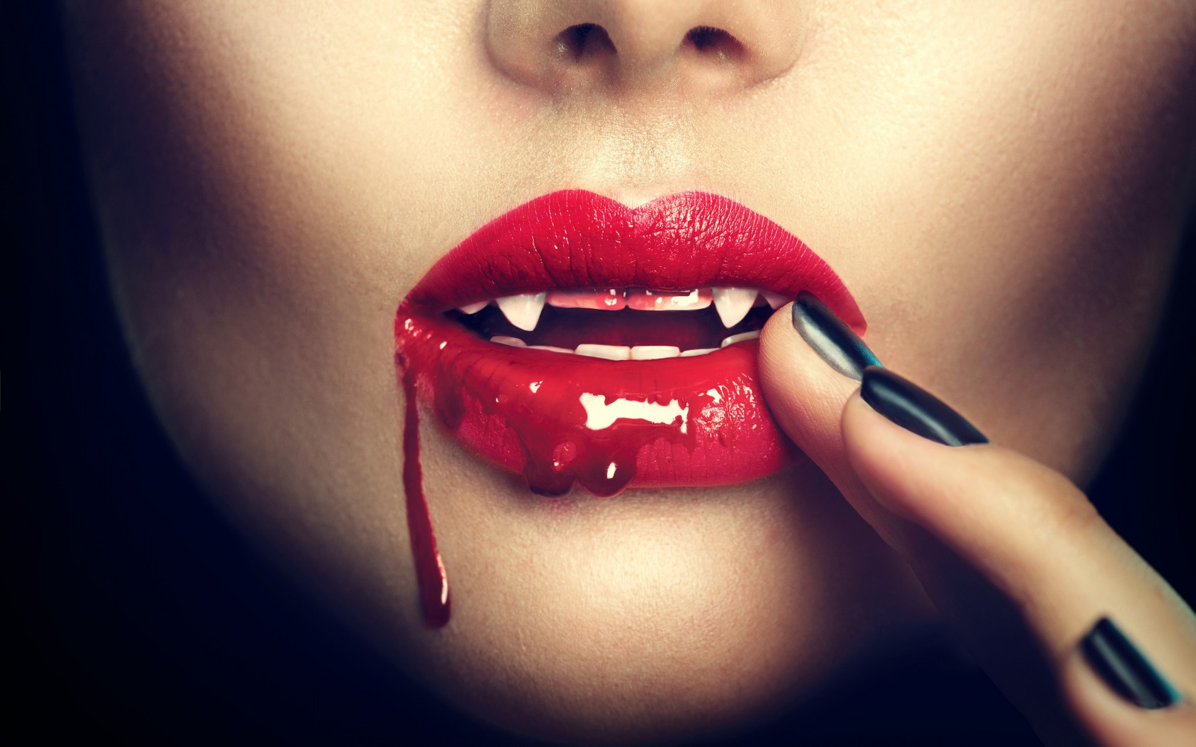 Download Vampire Women Lips Black Nails Wallpaper in 1680x1050 Resolution