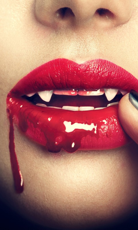 Download Vampire Women Lips Black Nails Wallpaper in 480x800 Resolution