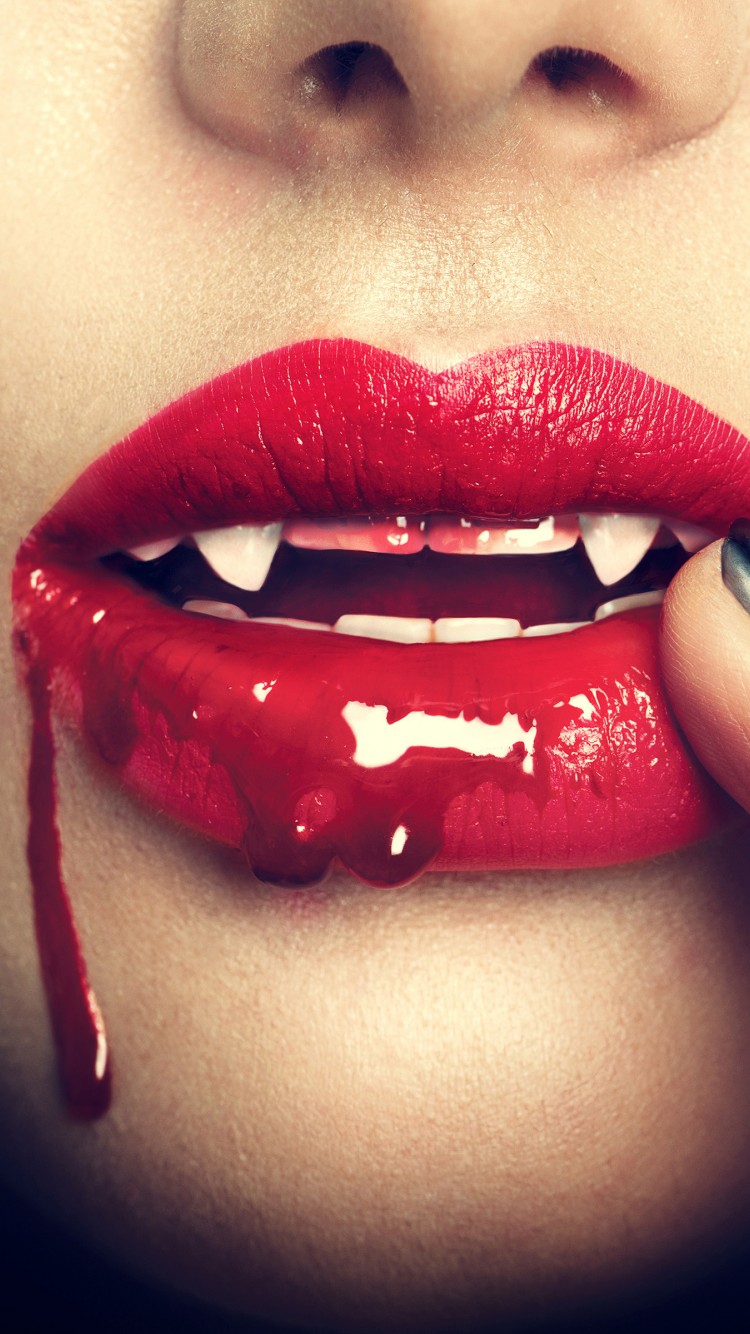 Download Vampire Women Lips Black Nails Wallpaper in 750x1334 Resolution