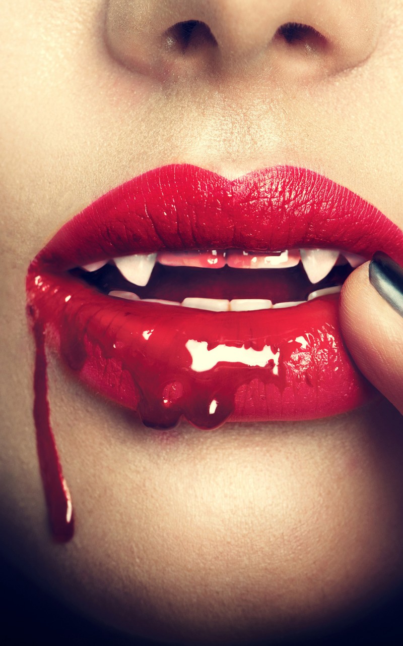 Download Vampire Women Lips Black Nails Wallpaper in 800x1280 Resolution