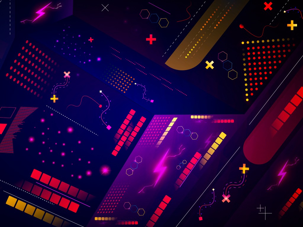 Download Vector Retro Neon Art Square Lines Wallpaper in 1024x768 Resolution