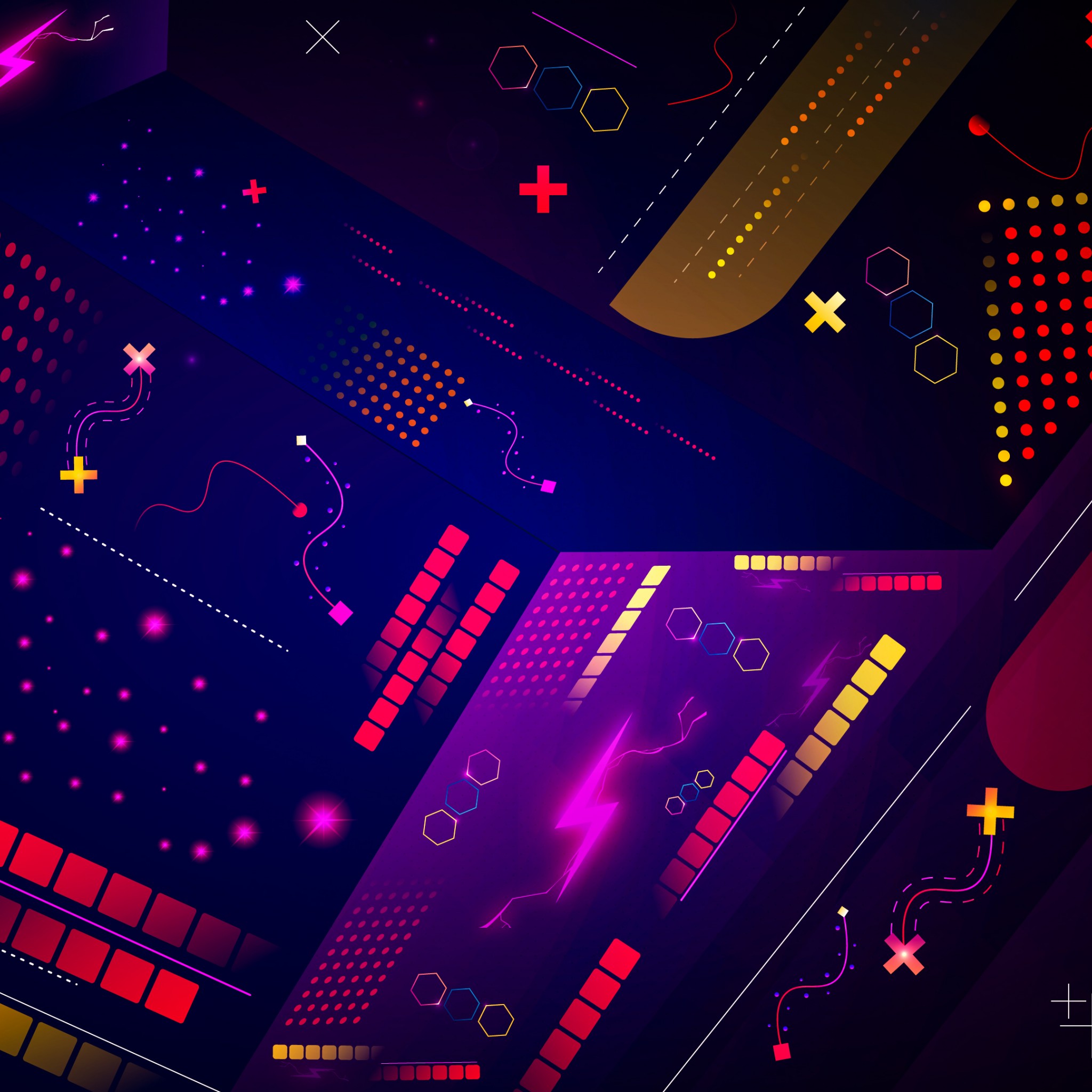 Download Vector Retro Neon Art Square Lines Wallpaper in 2048x2048 Resolution