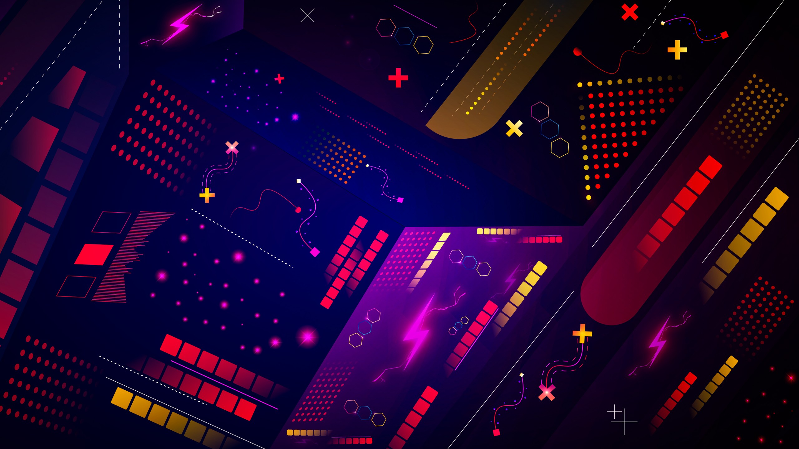 Download Vector Retro Neon Art Square Lines Wallpaper in 2560x1440 Resolution