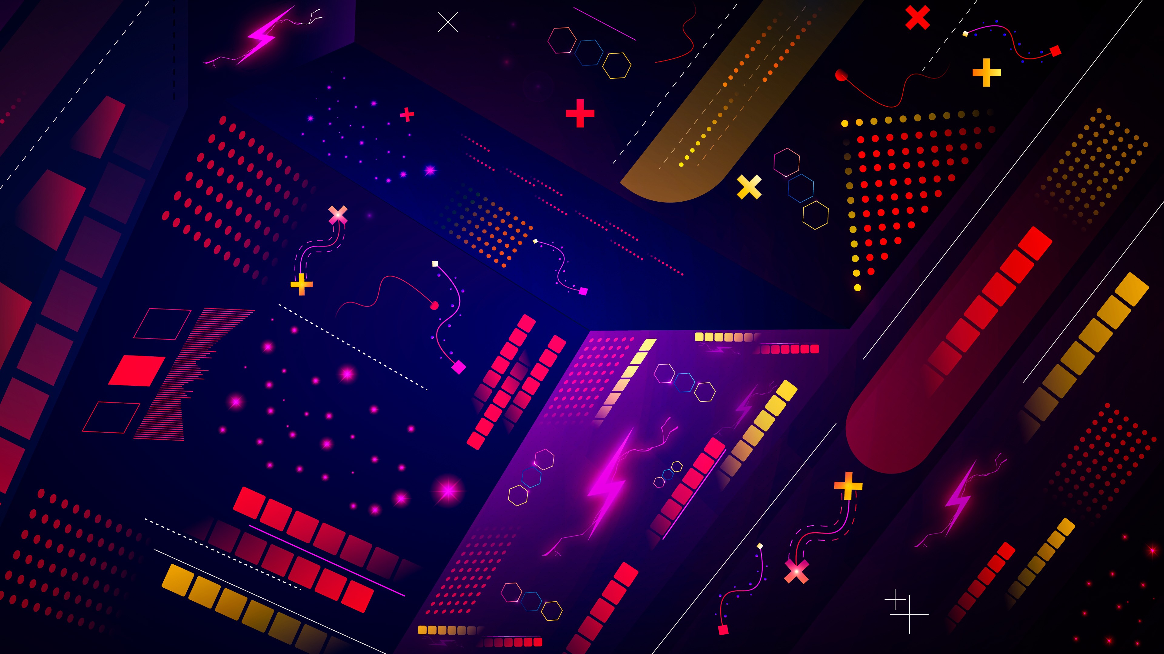 Download Vector Retro Neon Art Square Lines Wallpaper in 3840x2160 Resolution