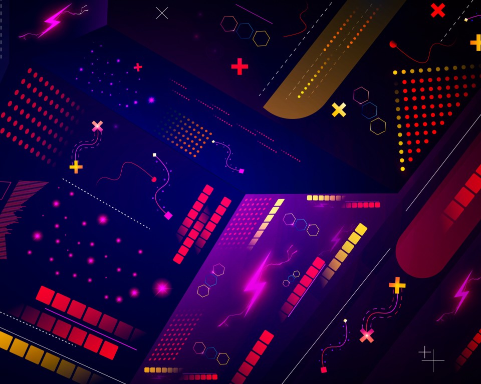 Download Vector Retro Neon Art Square Lines Wallpaper in 960x768 Resolution