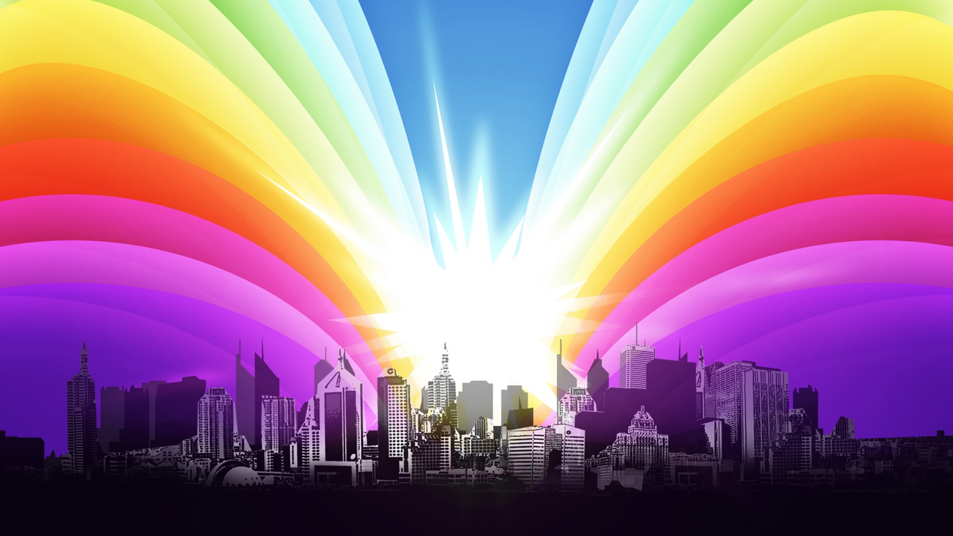 Download City Star Colorful Rainbow Wallpaper In 1920x1080 Resolution
