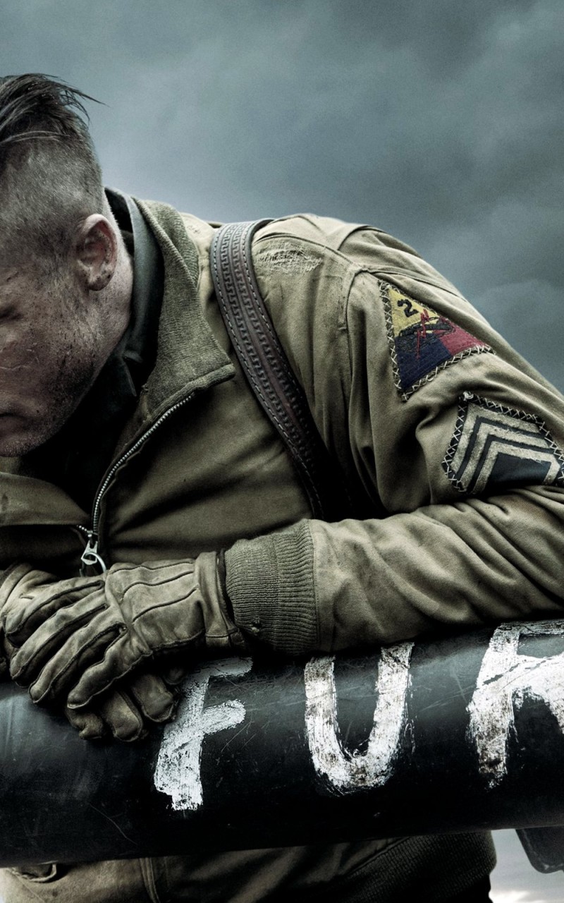 Download Fury Movie 2014 Brad Pitt Wallpaper in 800x1280 Resolution