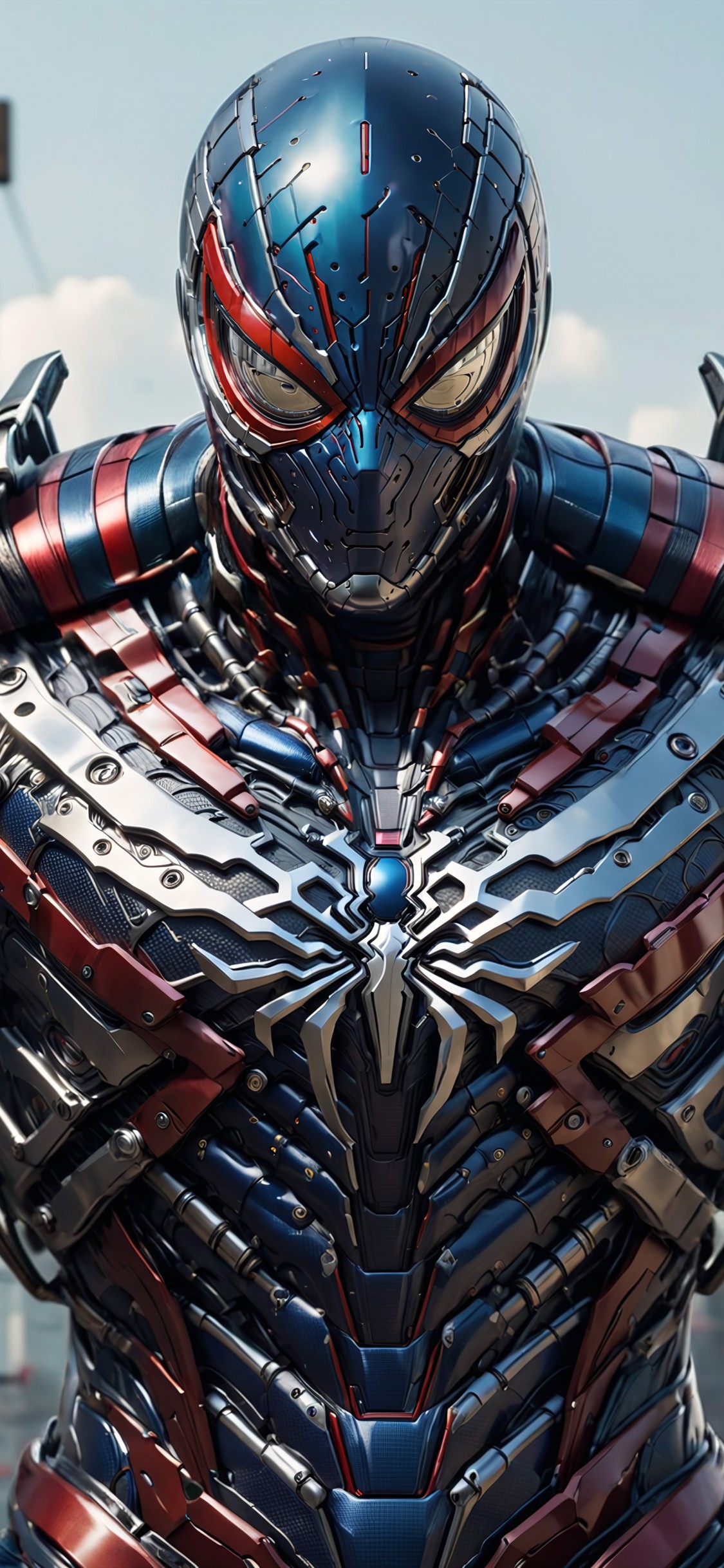 Download Spider Man Cyborg Robot Ai Art Wallpaper in 1125x2436 Resolution