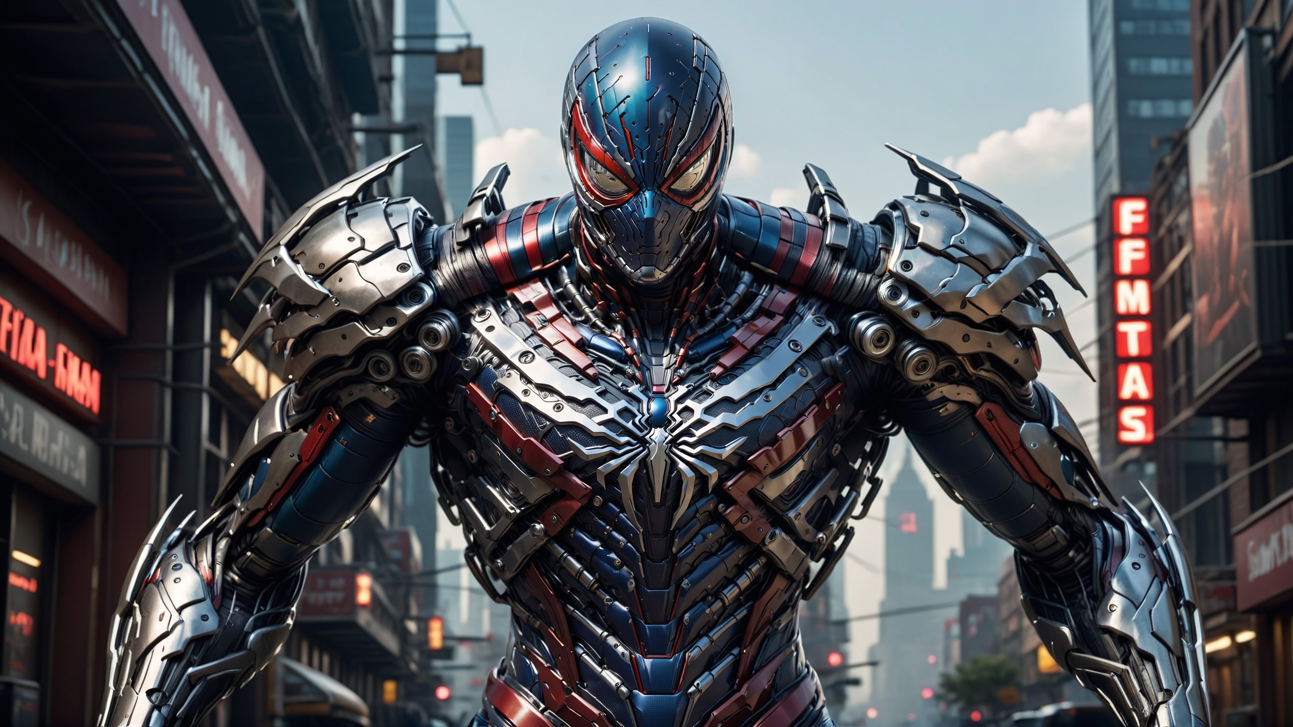 Download Spider Man Cyborg Robot Ai Art Wallpaper in 2560x1440 Resolution