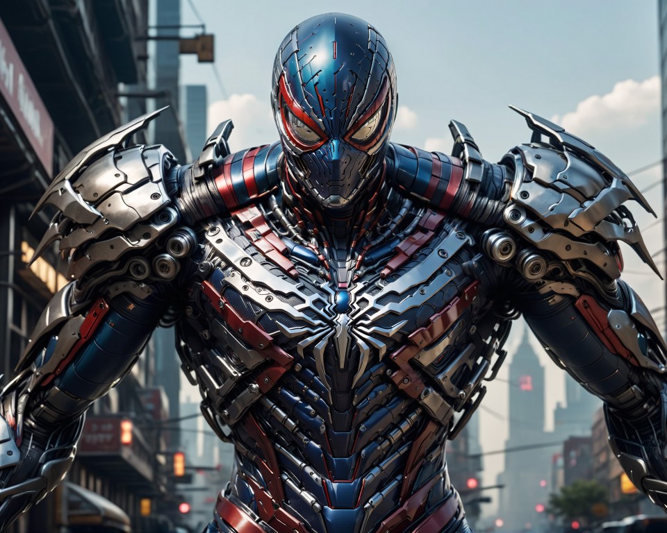 Download Spider Man Cyborg Robot Ai Art Wallpaper in 960x768 Resolution