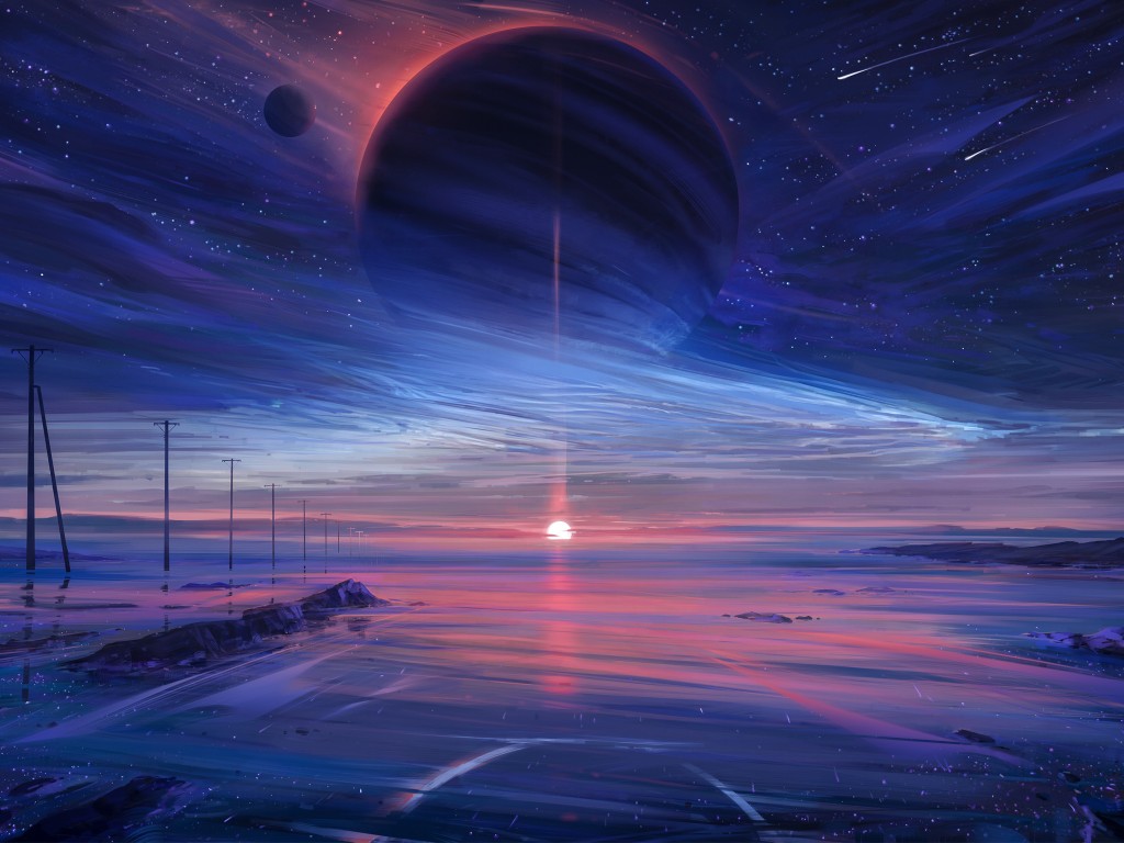 Download Planet Falling Star Colorful Fantasy Art Wallpaper in 1024x768 Resolution
